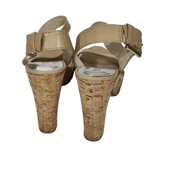Michael Michael Kors Tan Platform Block Cork Heels Sandal Women Size 8.5 M FLAW - Picture 5 of 10
